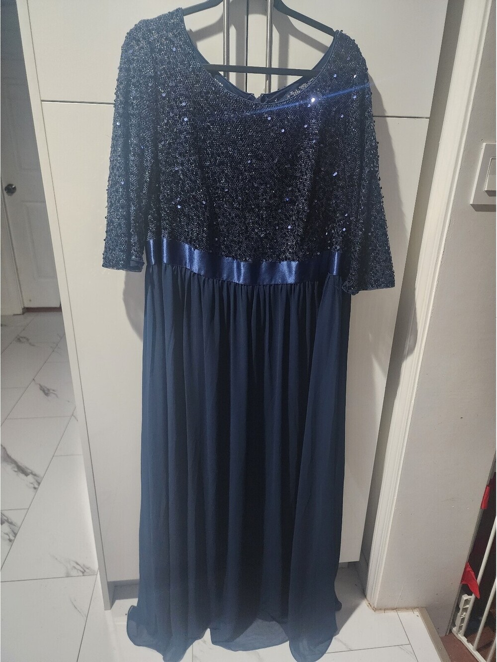 Ever Pretty 4XL Navy Blue Sequin and Chiffon Evening Gown